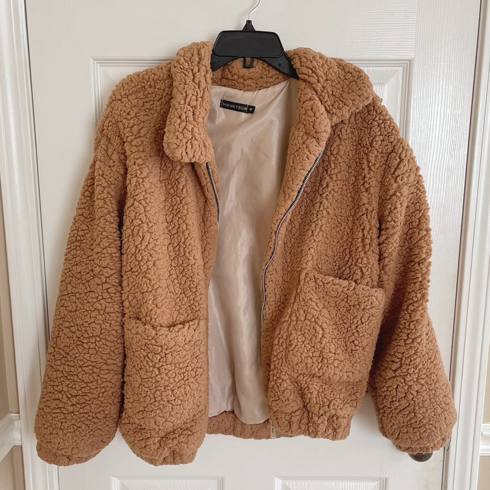 Honey Bum Beige Teddy Jacket sz S